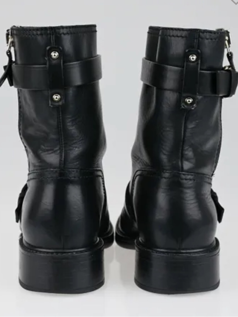 Gucci Black Leather Buckle Zip Moto Boots - Picture 4 of 5